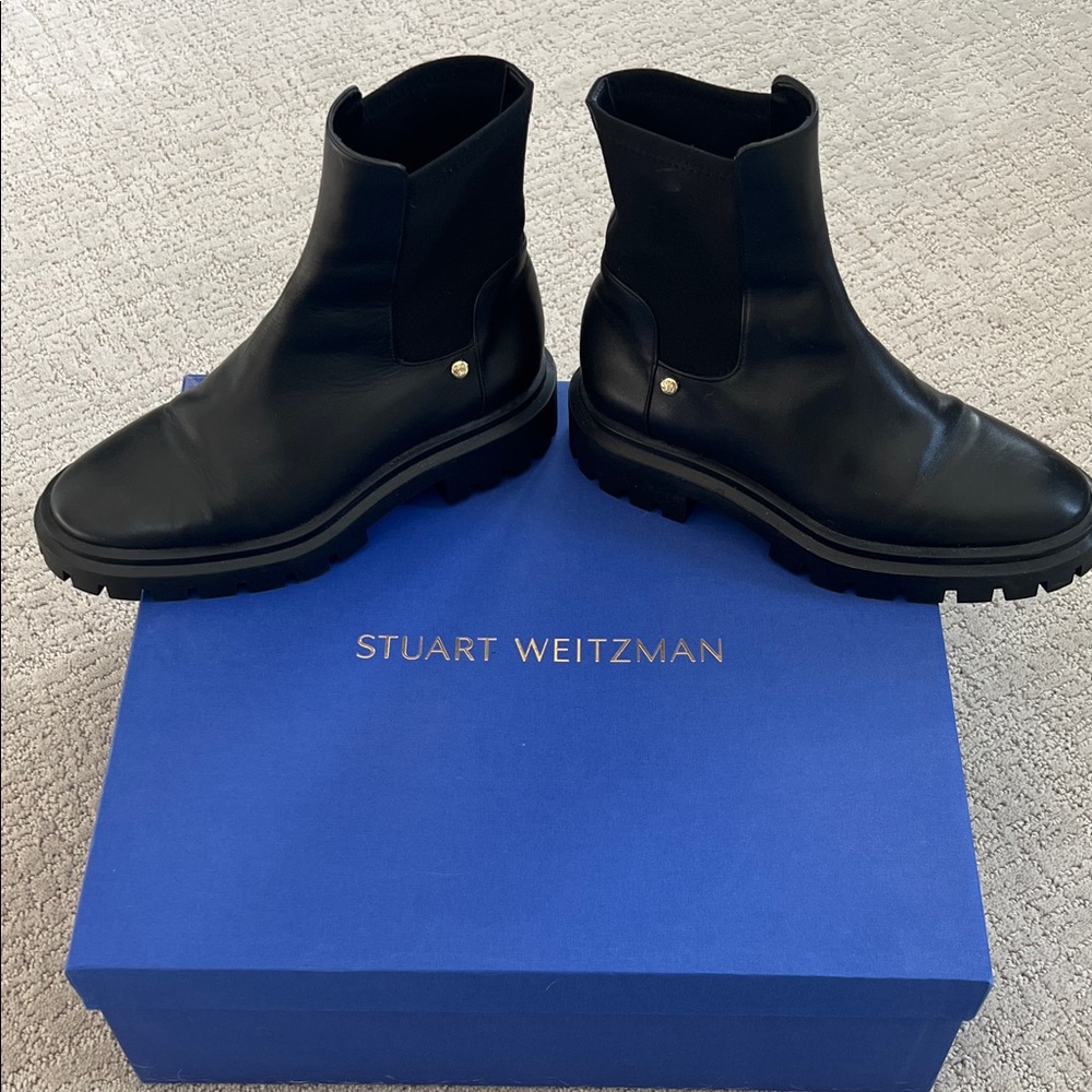 Stuart Weitzman Women's Ultra Lug City Black Leather Boot